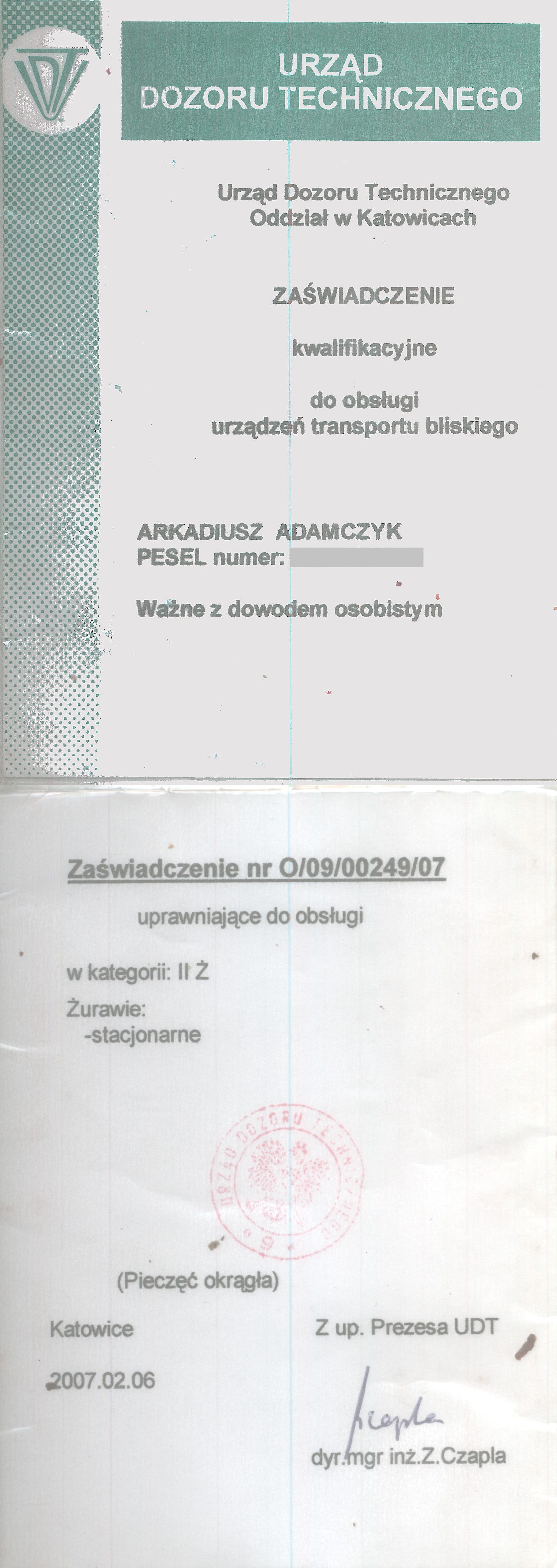 Uprawnienia UDT: Żurawie stacjonarne (Kat. II Ż)